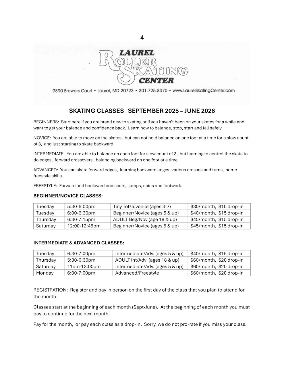 SKATING CLASSES SEPT 2025